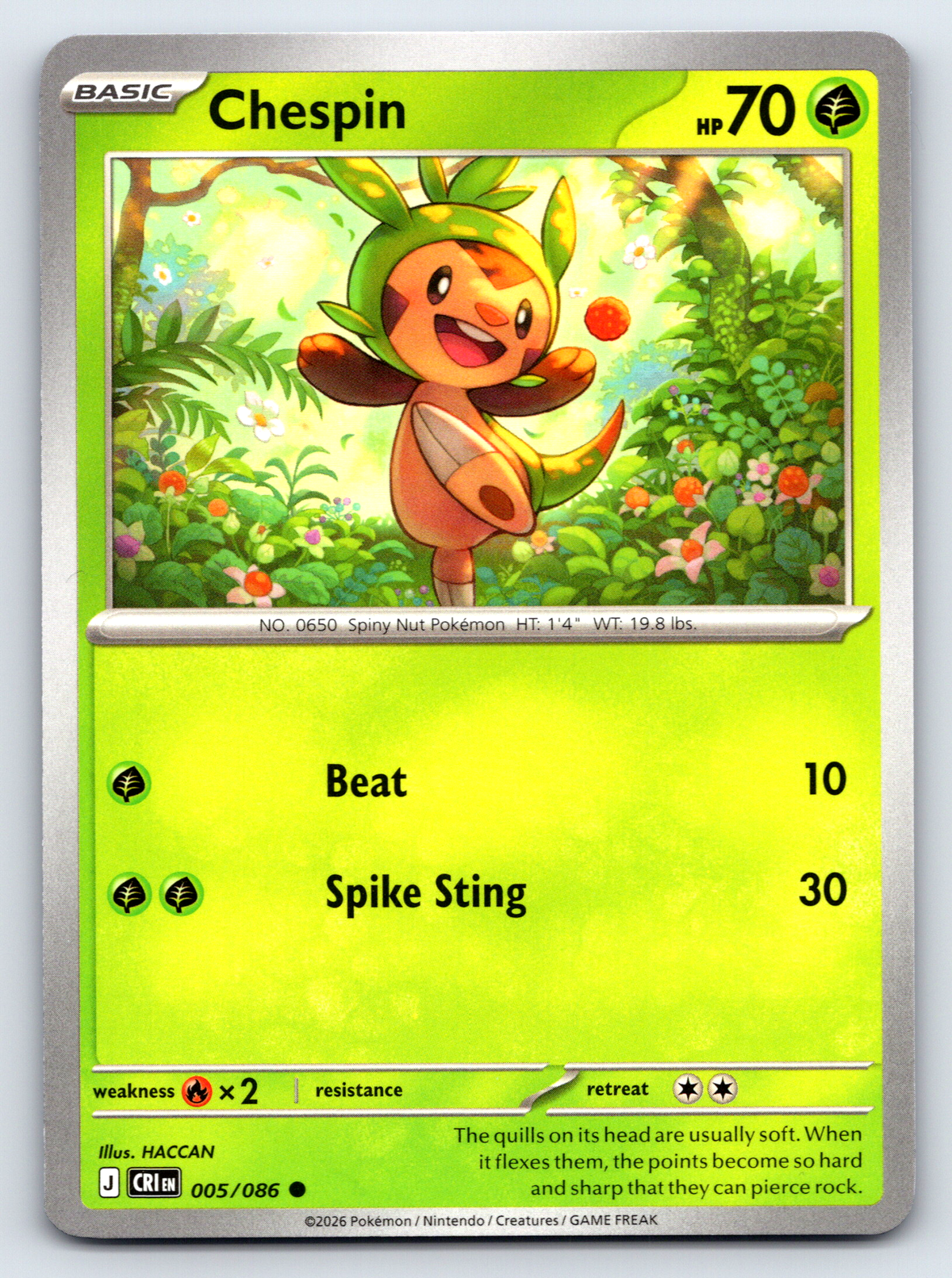 Pokémon Trading Card Game Mega Evolution Chaos Rising CRI 005/086 Chespin