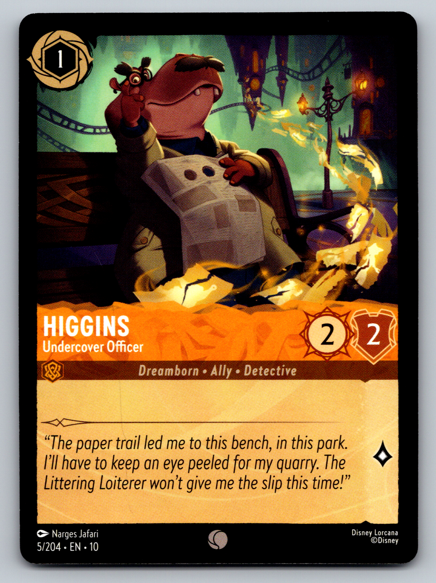 Disney Lorcana Trading Card Game Whispers in the Well 005/204 Higgins Undercover Officer Card