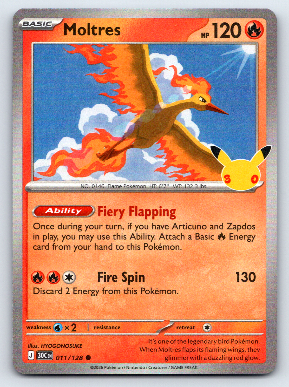 Pokémon Trading Card Game 30th Celebration 30C 011/128 Moltres