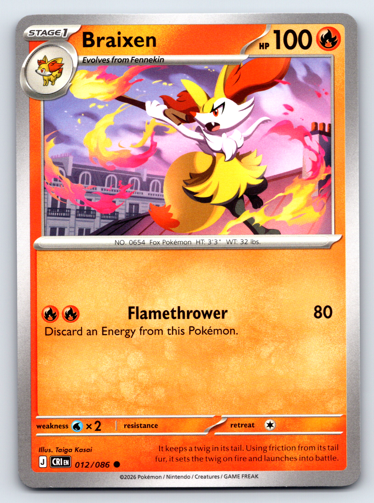 Pokémon Trading Card Game Mega Evolution Chaos Rising CRI 012/086 Braixen