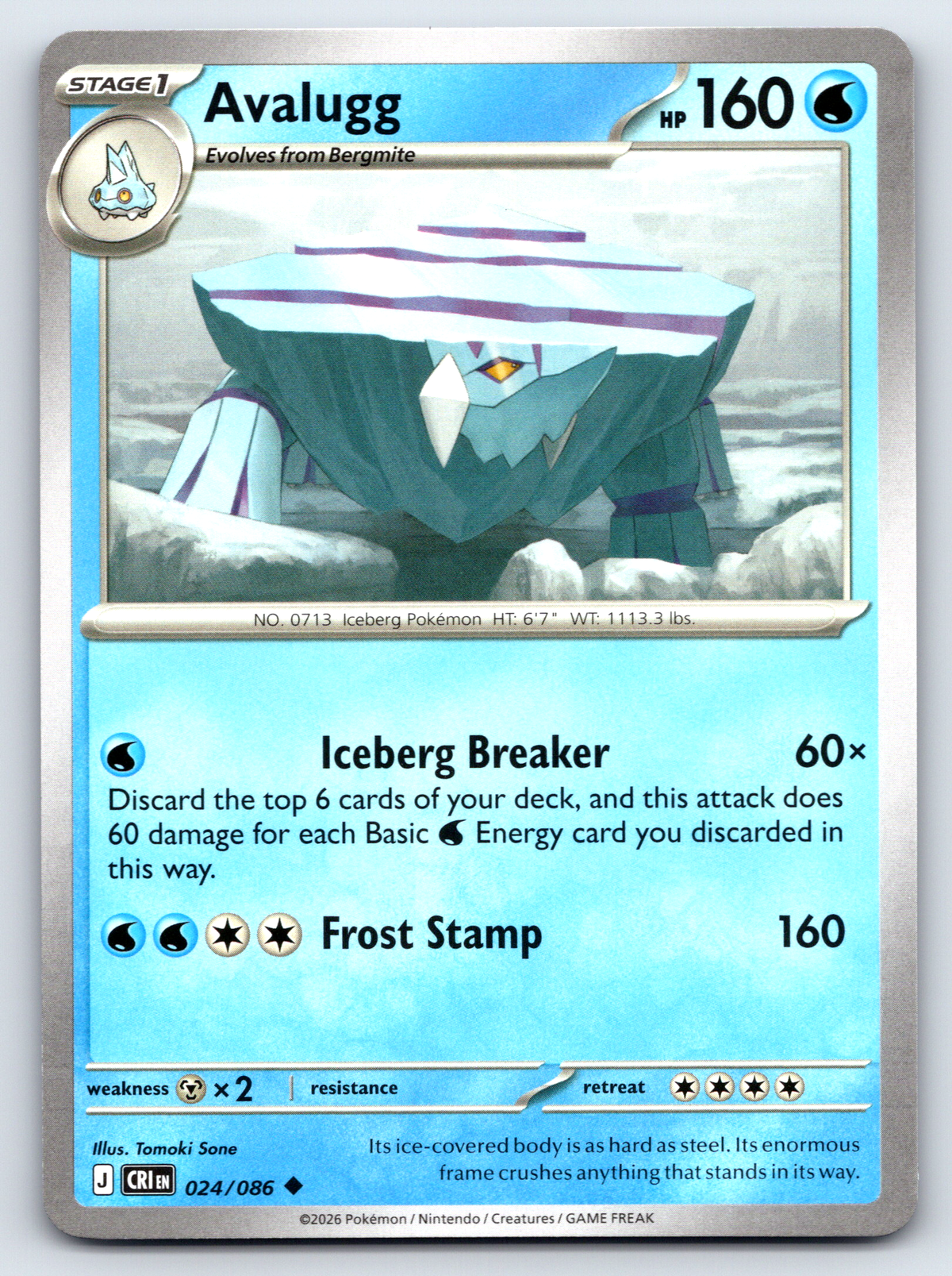 Pokémon Trading Card Game Mega Evolution Chaos Rising CRI 024/086 Avalugg