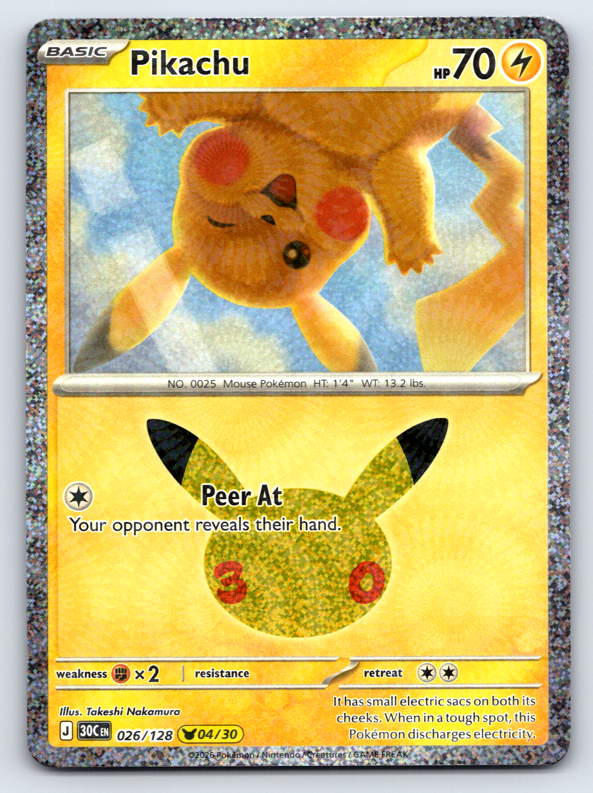 Pokémon Trading Card Game 30th Celebration 30C 026/128 Pikachu 04/30