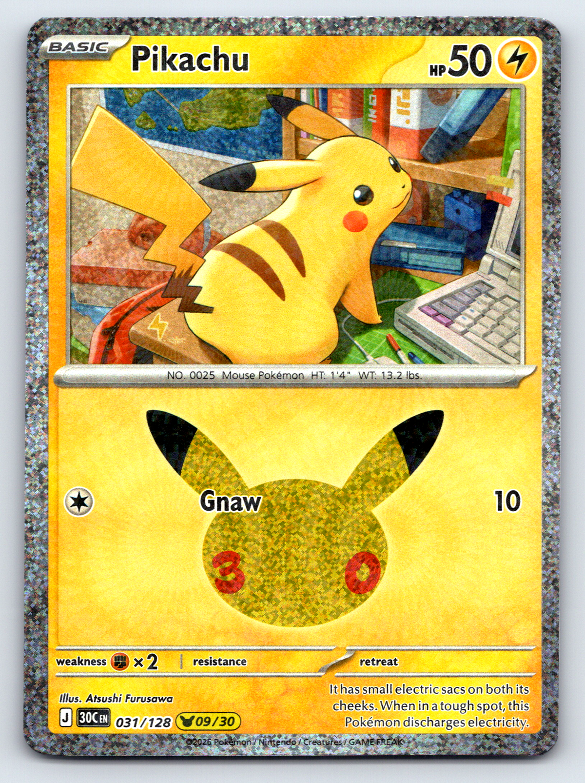 Pokémon Trading Card Game 30th Celebration 30C 031/128 Pikachu 09/30