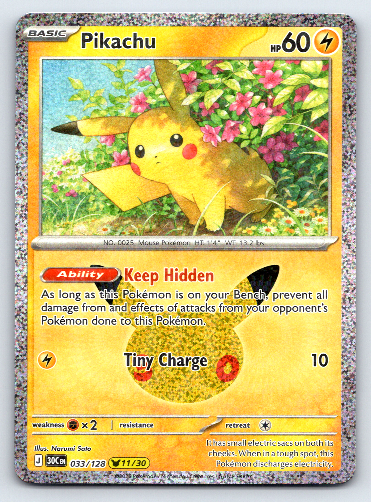 Pokémon Trading Card Game 30th Celebration 30C 033/128 Pikachu 11/30