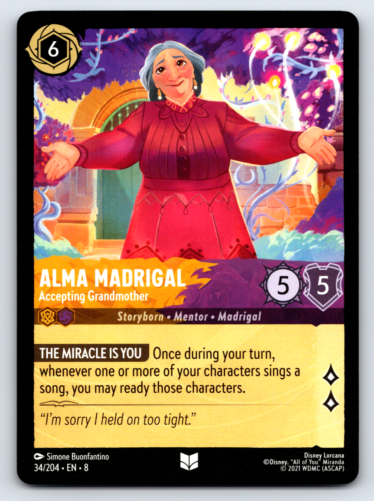 Disney Lorcana Trading Card Game Reign of Jafar 034/204 Alma Madrigal Accepting Grandmother Card
