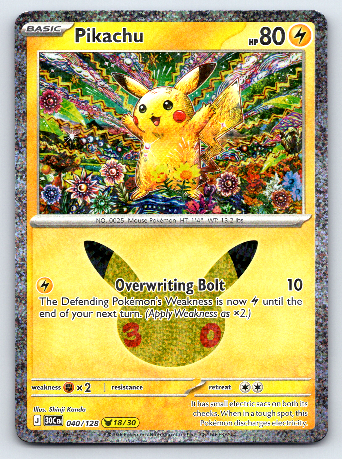 Pokémon Trading Card Game 30th Celebration 30C 040/128 Pikachu 18/30