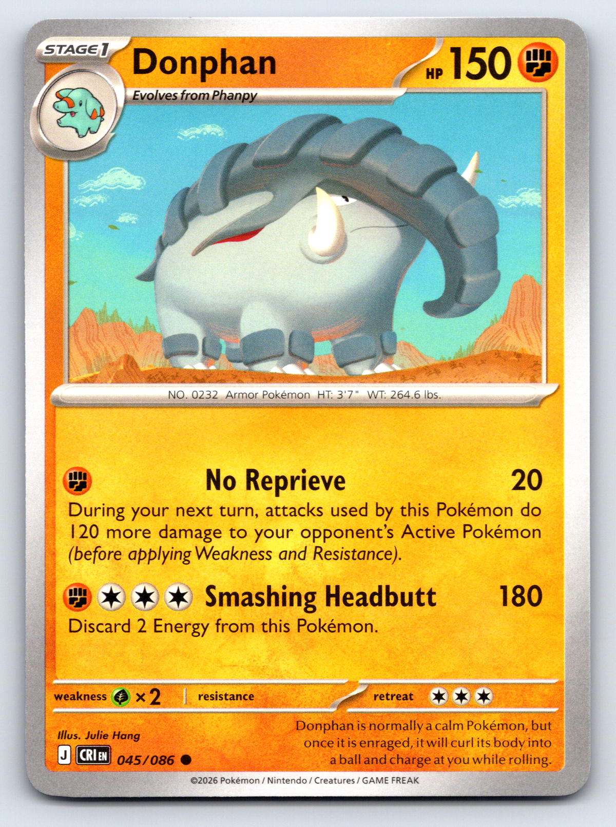 Pokémon Trading Card Game Mega Evolution Chaos Rising CRI 045/086 Donphan