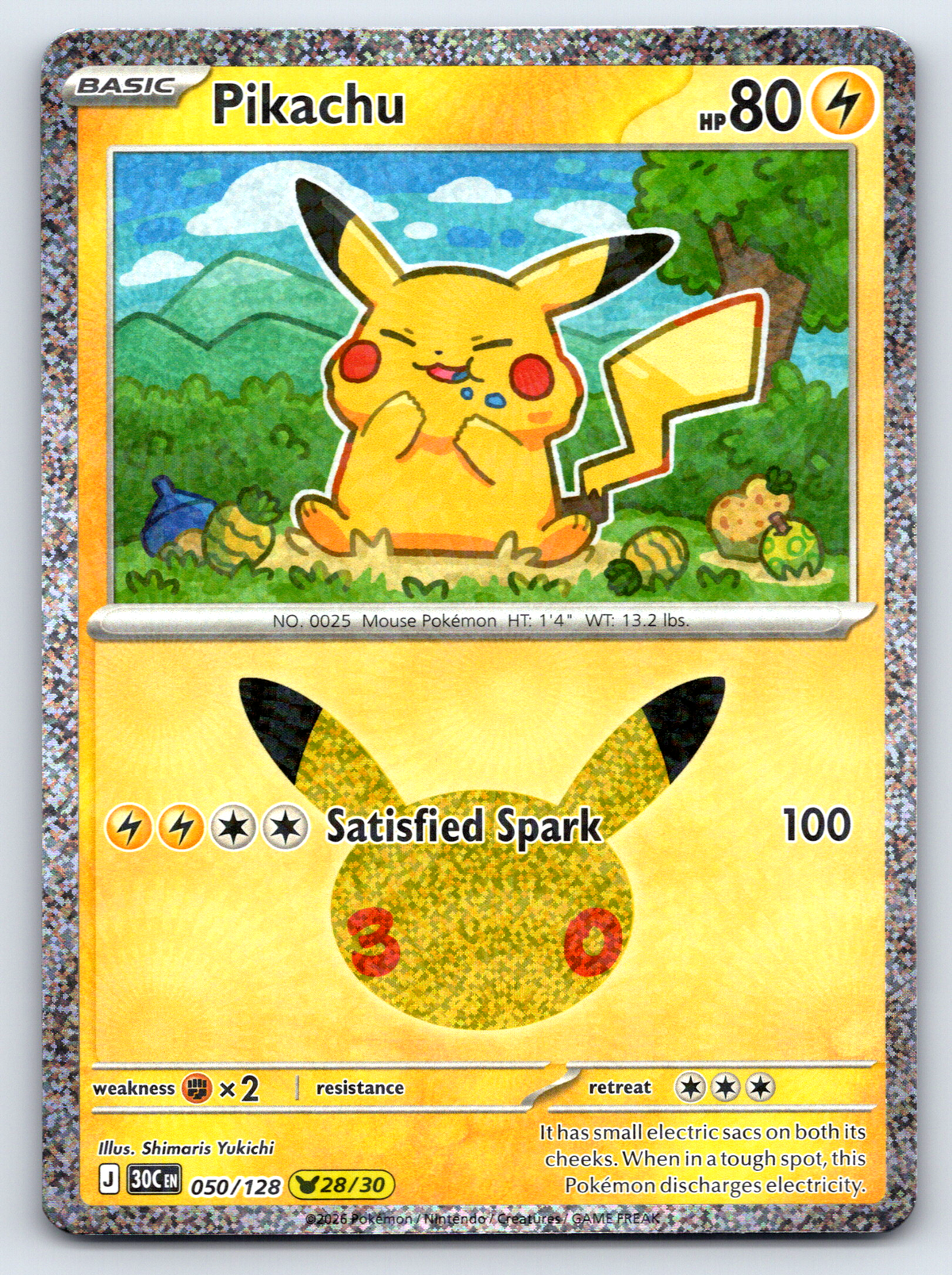 Pokémon Trading Card Game 30th Celebration 30C 050/128 Pikachu 28/30