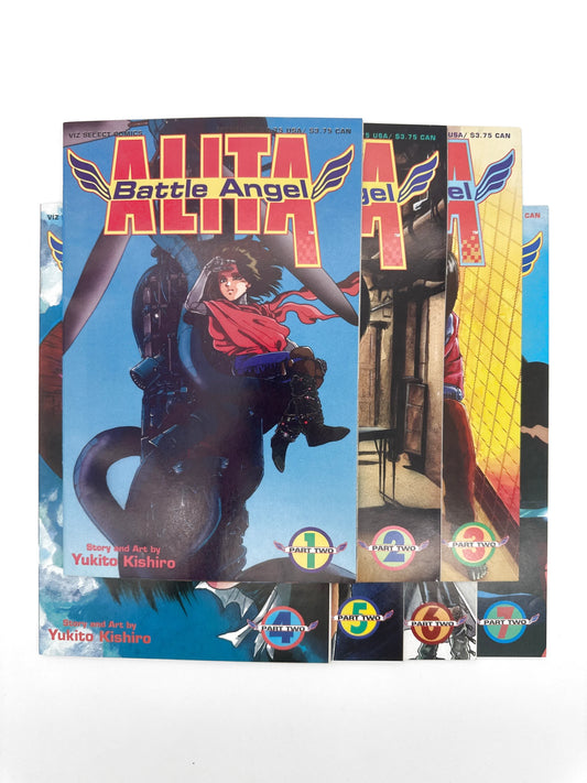 A collection of "Battle Angel Alita" manga comics.