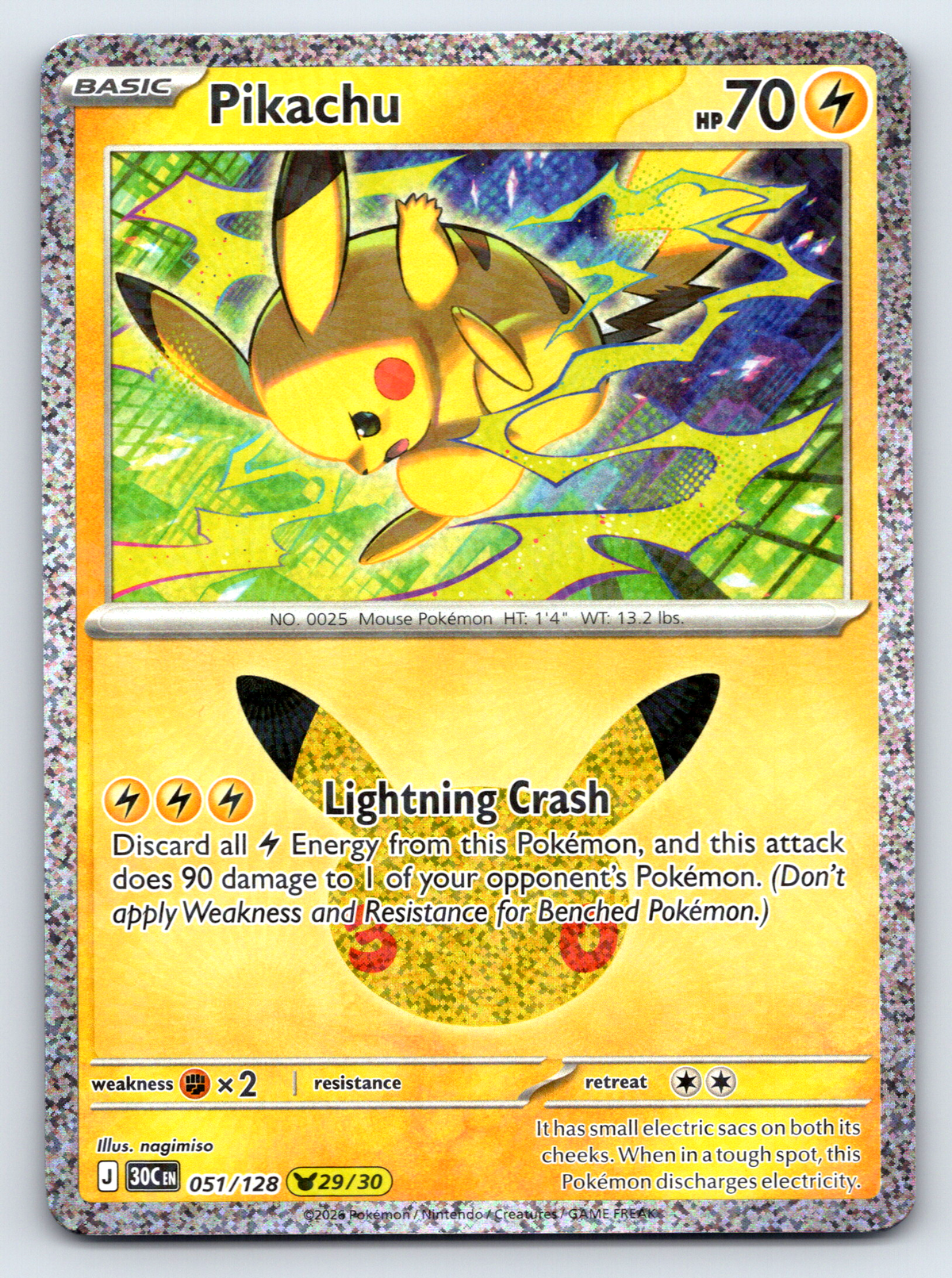 Pokémon Trading Card Game 30th Celebration 30C 051/128 Pikachu 29/30