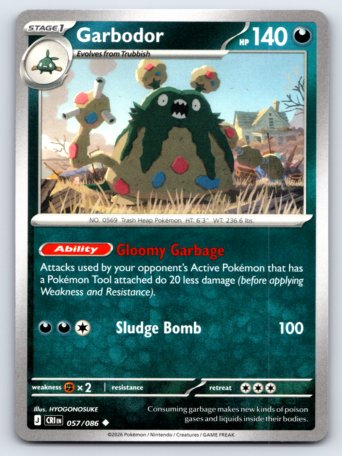 Pokémon Trading Card Game Mega Evolution Chaos Rising CRI 057/086 Garbodor