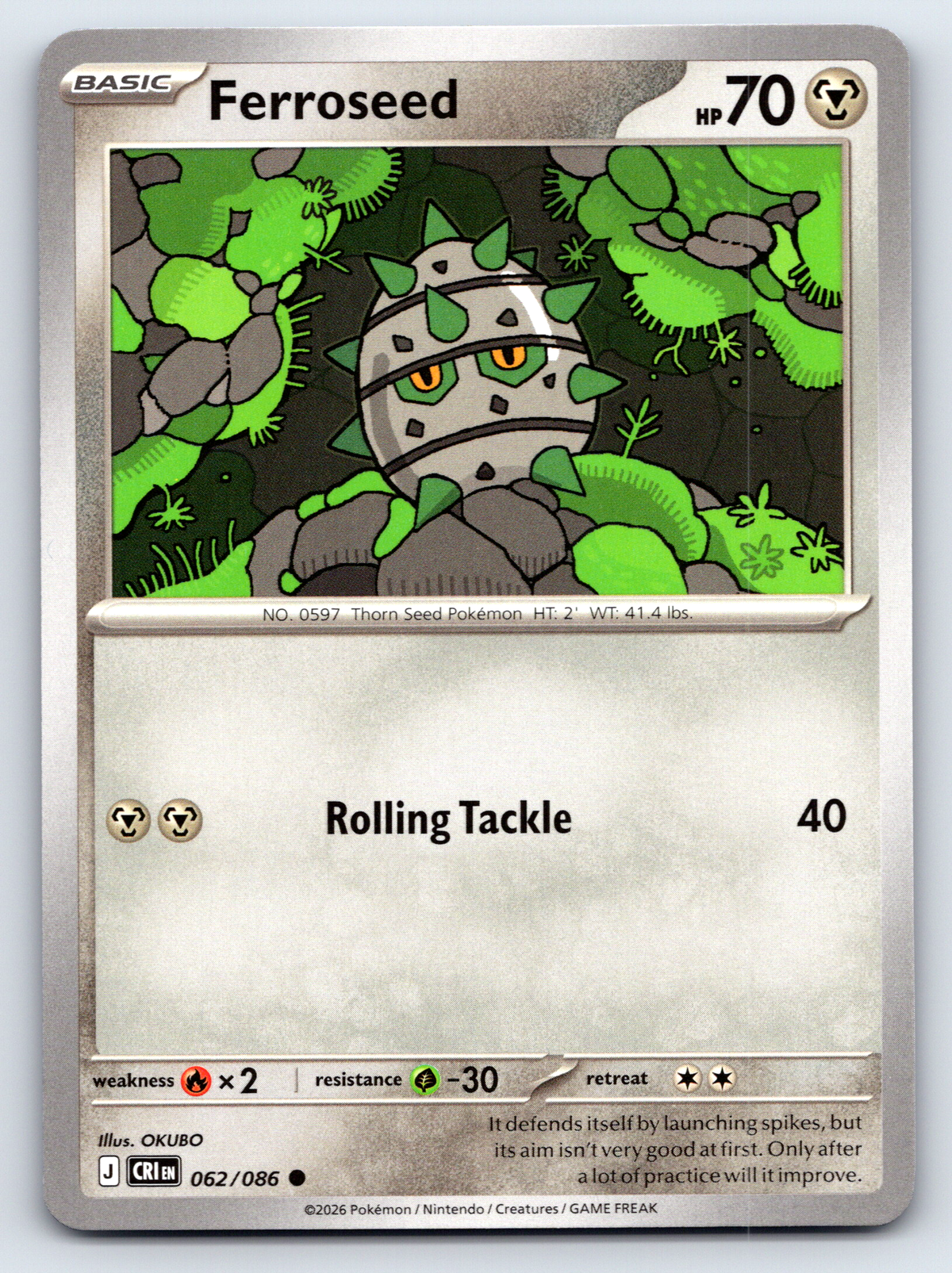 Pokémon Trading Card Game Mega Evolution Chaos Rising CRI 062/086 Ferroseed