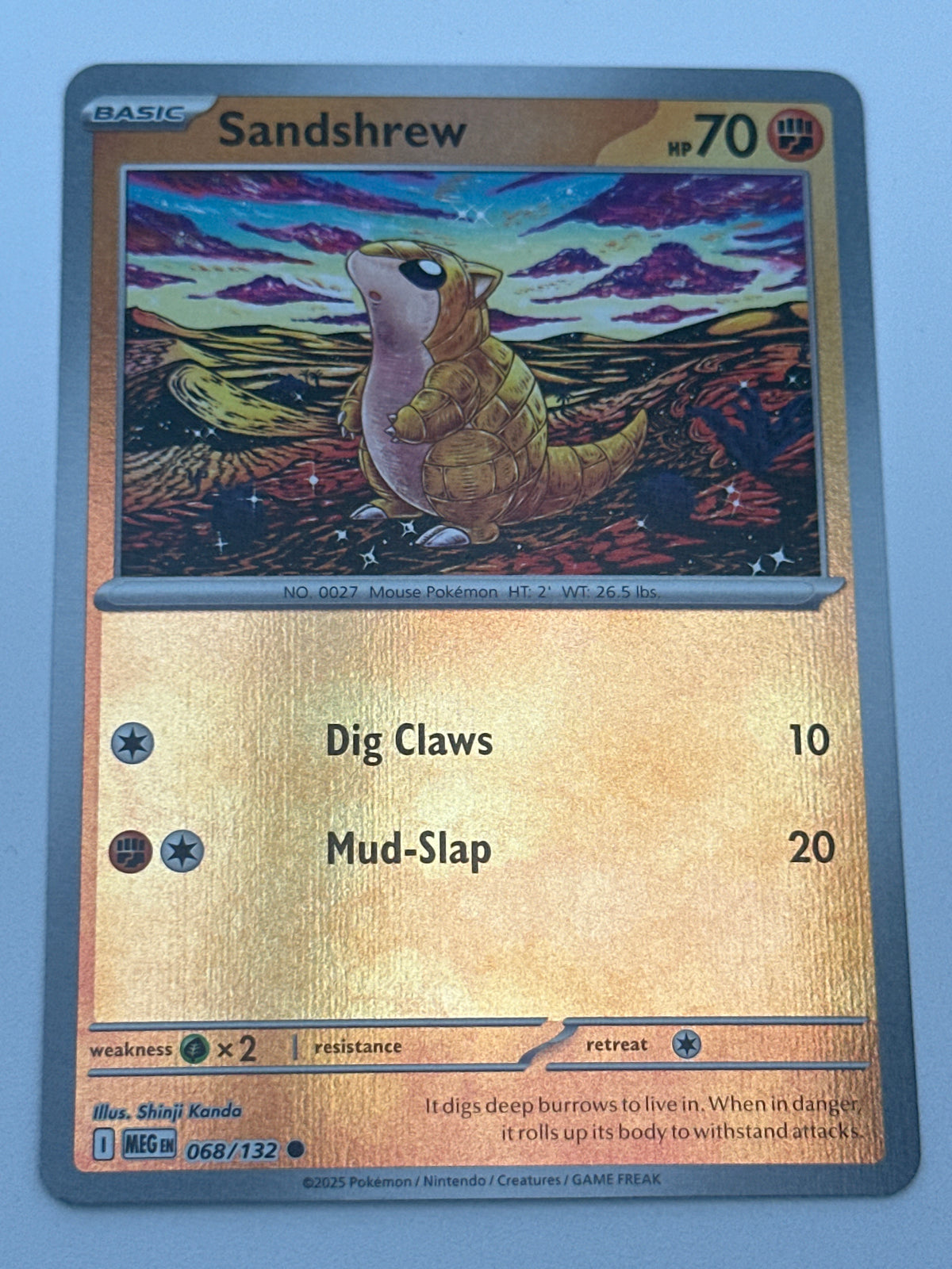 Pokémon Trading Card Game Mega Evolution MEG 068/132 Sandshrew Reverse Holo Card