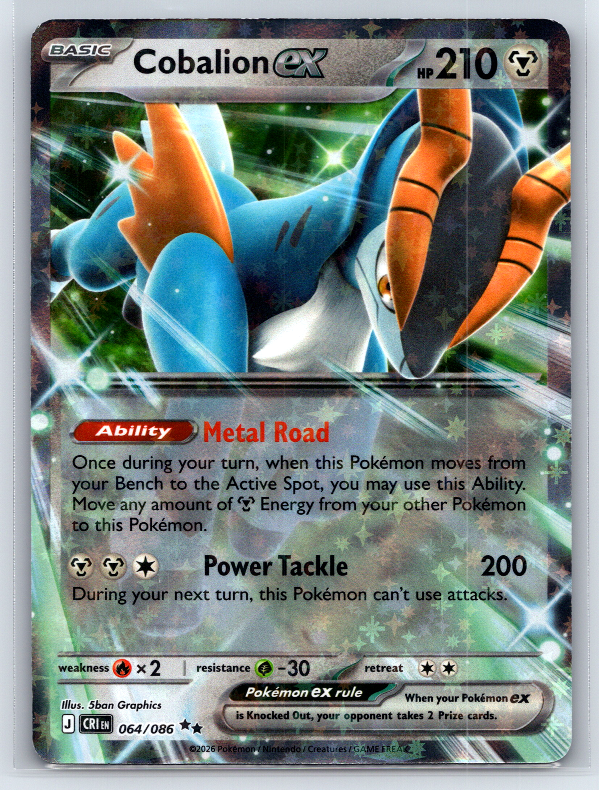 Pokémon Trading Card Game Mega Evolution Chaos Rising CRI 064/086 Colbalion ex