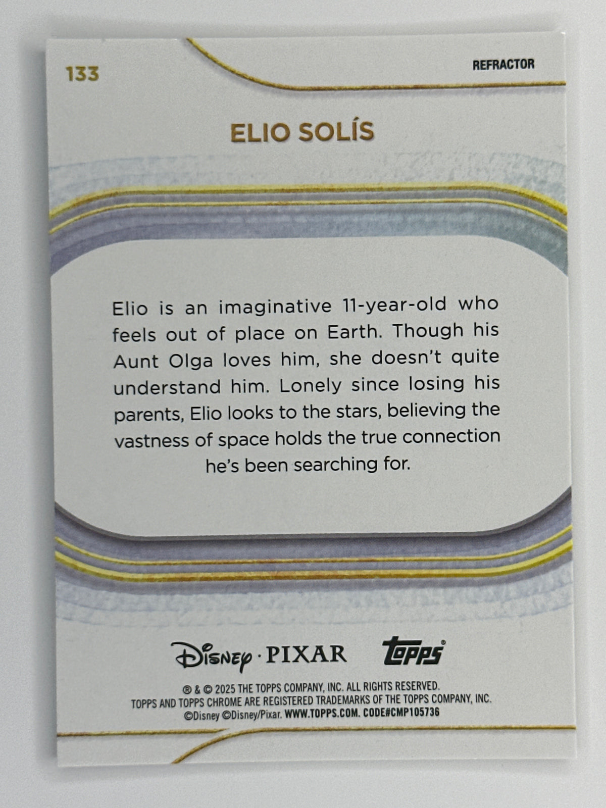 2025 Topps Disney Chrome 133 Elio Solis Base Refractor Card