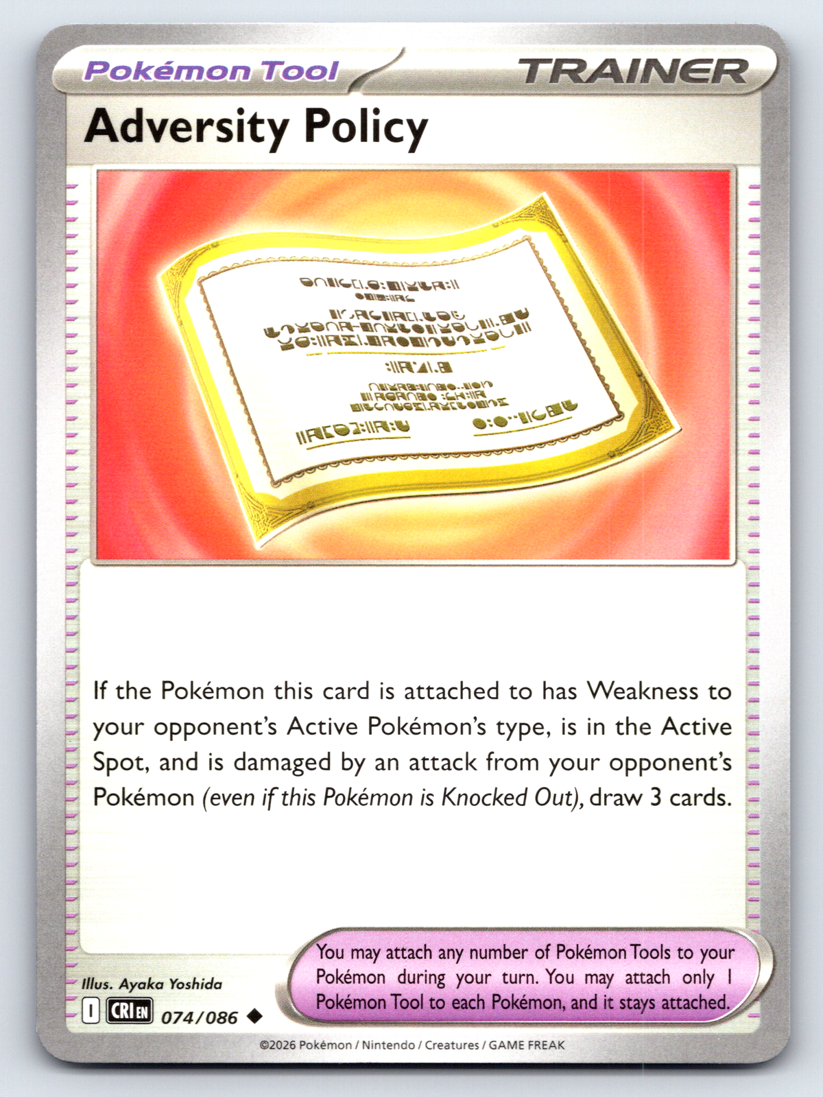 Pokémon Trading Card Game Mega Evolution Chaos Rising CRI 074/086 Adversity Policy