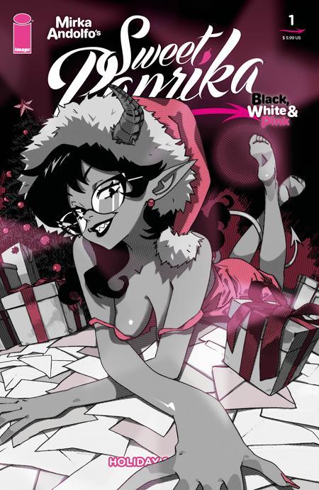 MIRKA ANDOLFOS SWEET PAPRIKA BLACK WHITE & PINK HOLIDAY SPECIAL (ONE SHOT) CVR C VINCENZO PUGLIA VAR (MR) - Glass City Comics & Collectibles
