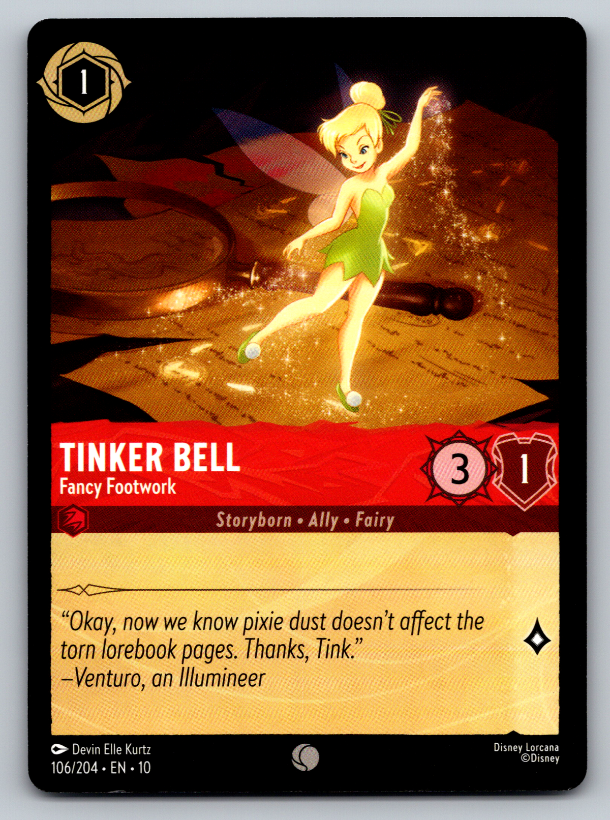 Disney Lorcana Trading Card Game Whispers in the Well 106/204 Tinker Bell Fancy Footwork Card