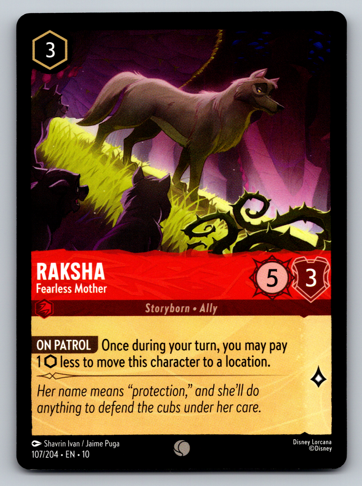 Disney Lorcana Trading Card Game Whispers in the Well 107/204 Raksha Fearless Mother Card