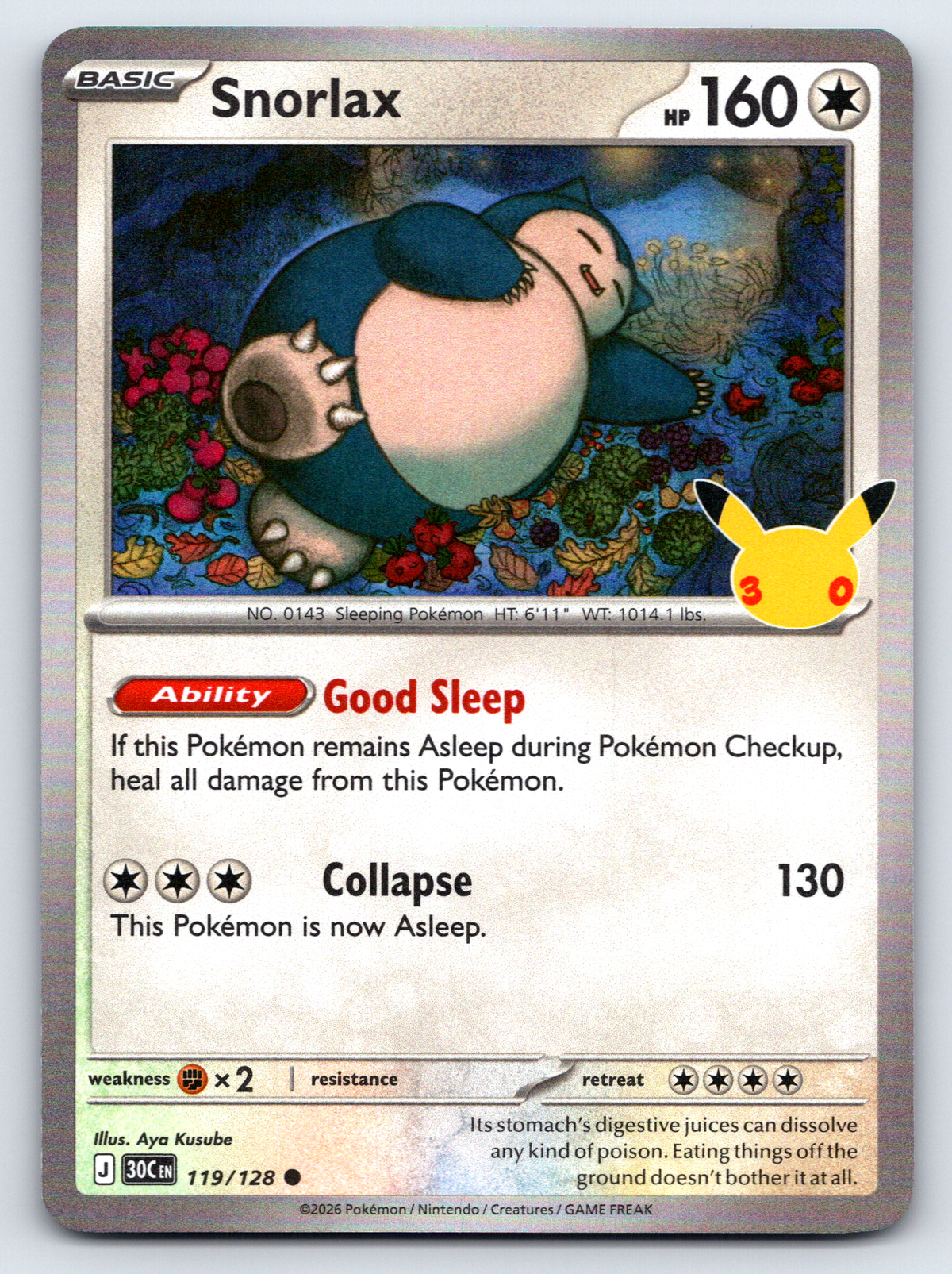 Pokémon Trading Card Game 30th Celebration 30C 119/128 Snorlax