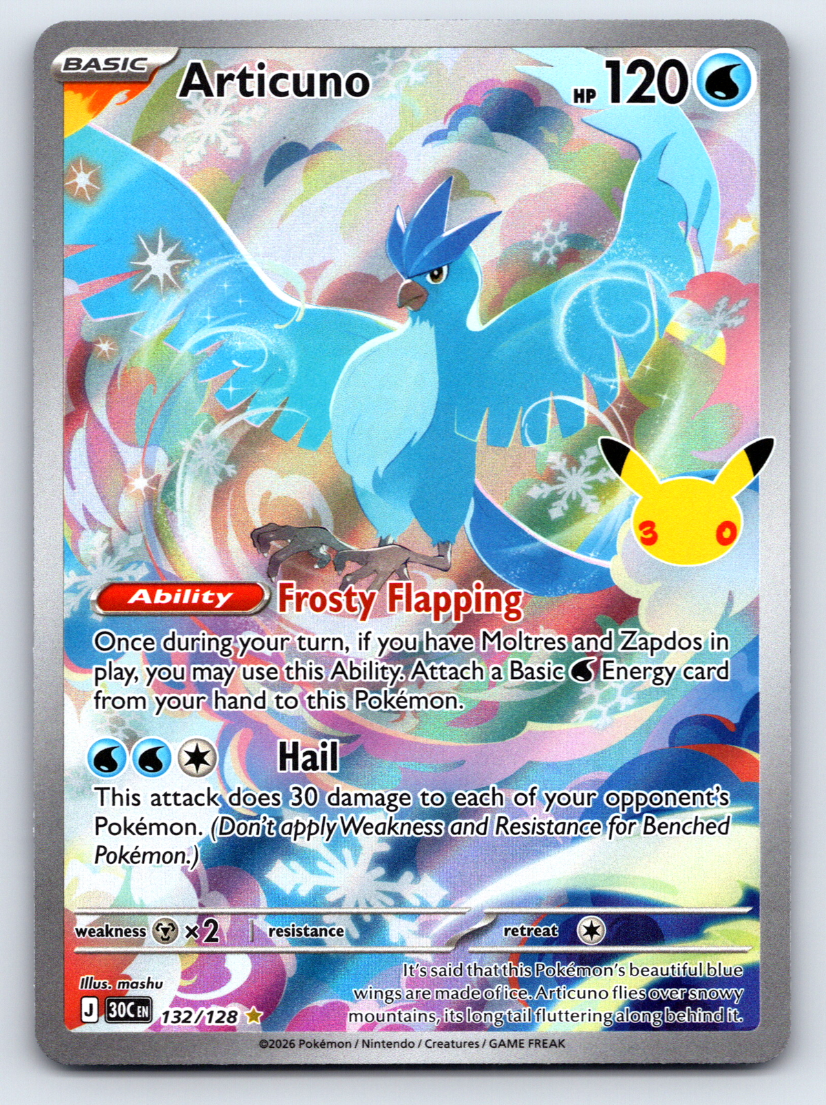 Pokémon Trading Card Game 30th Celebration 30C 132/128 Articuno Illustration Rare