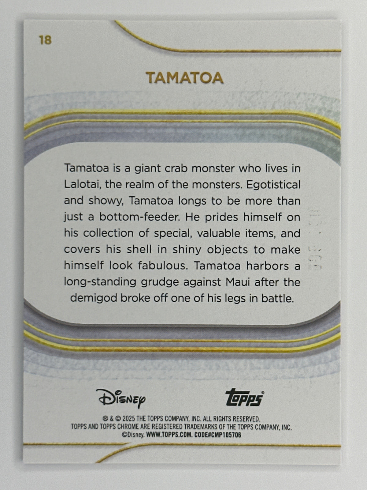 2025 Topps Disney Chrome 018 Tamatoa Blue Refractor Card 091/150