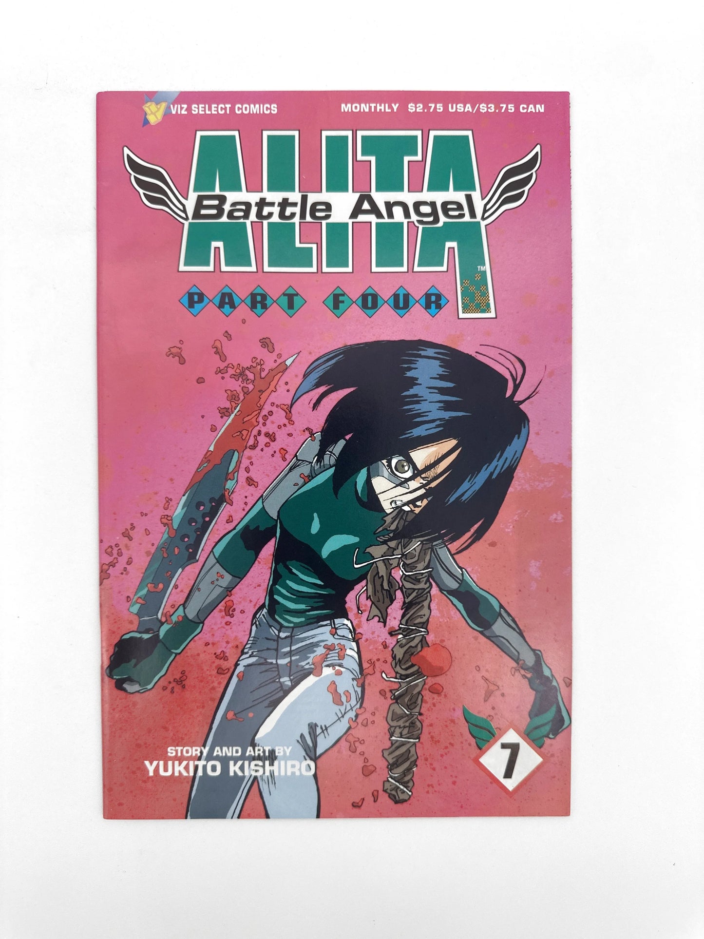 A comic book with a vibrant pink cover featuring a female cyborg character