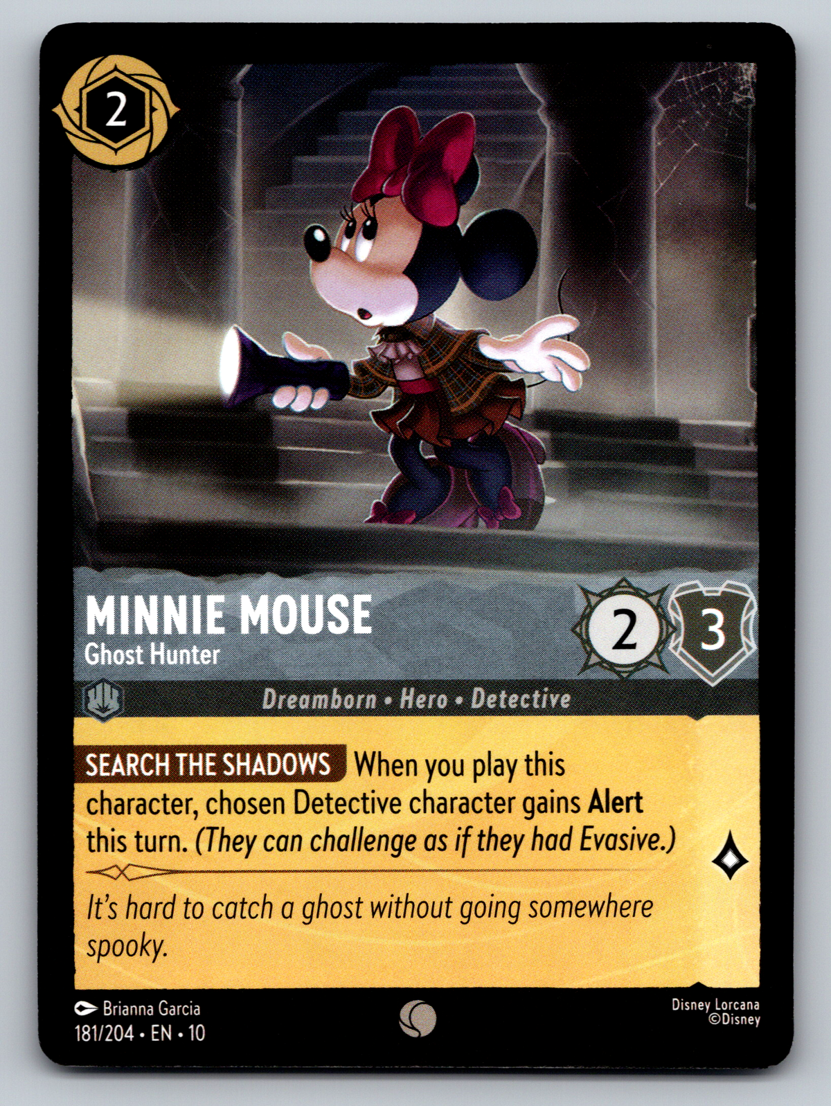 Disney Lorcana Trading Card Game Whispers in the Well 181/204 Minnie Mouse Ghost Hunter Card