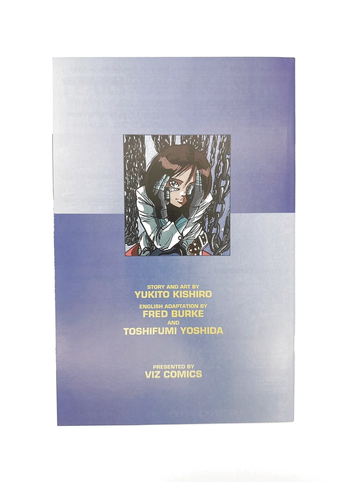 Manga book with a blue and purple cover featuring a central image of an anime character