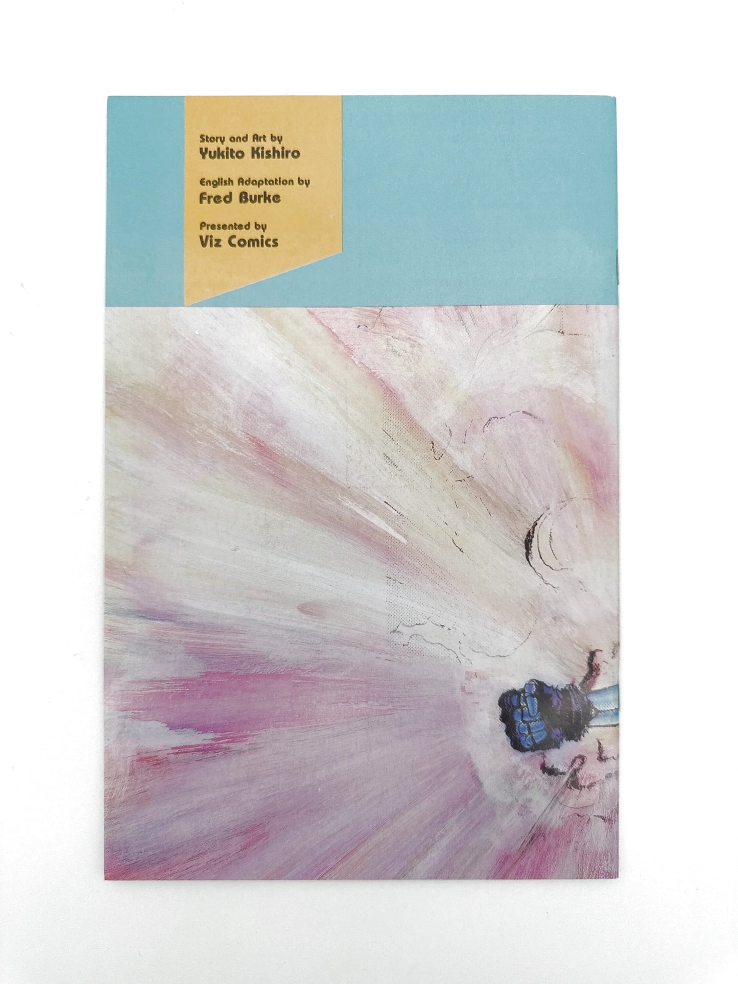 Manga comic book with a pastel-colored, abstract cover and a light blue header
