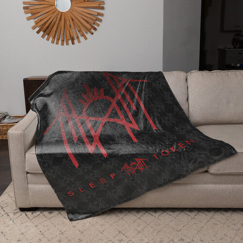 Rocksax - Sleep Token - Sherpa Fleece Throw - Red Logo (50 in x 60 in)