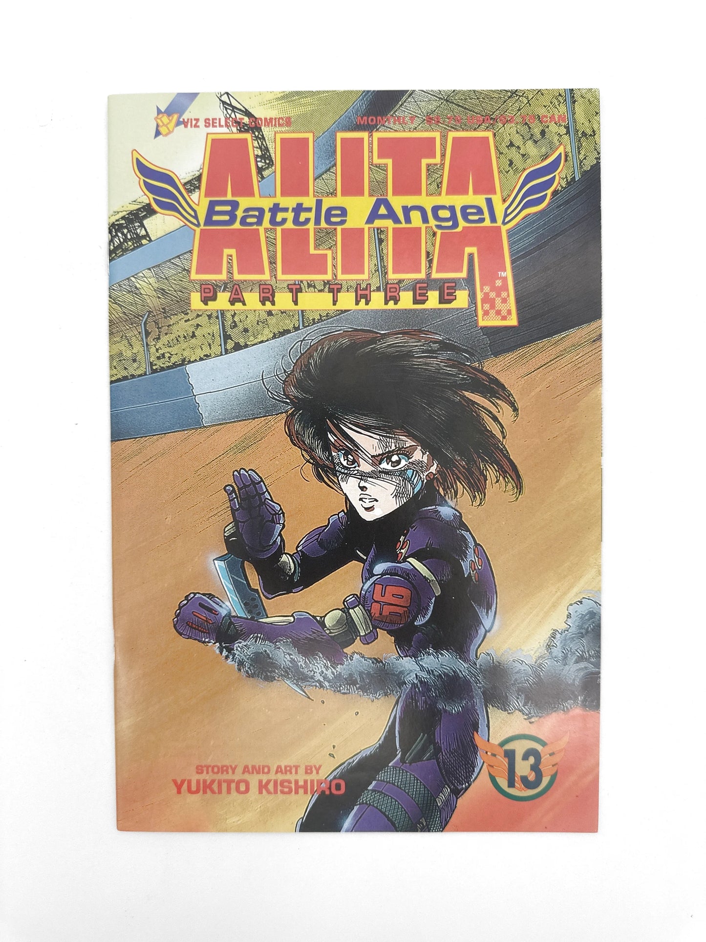 Manga comic book with a dynamic illustration of a female character in action.