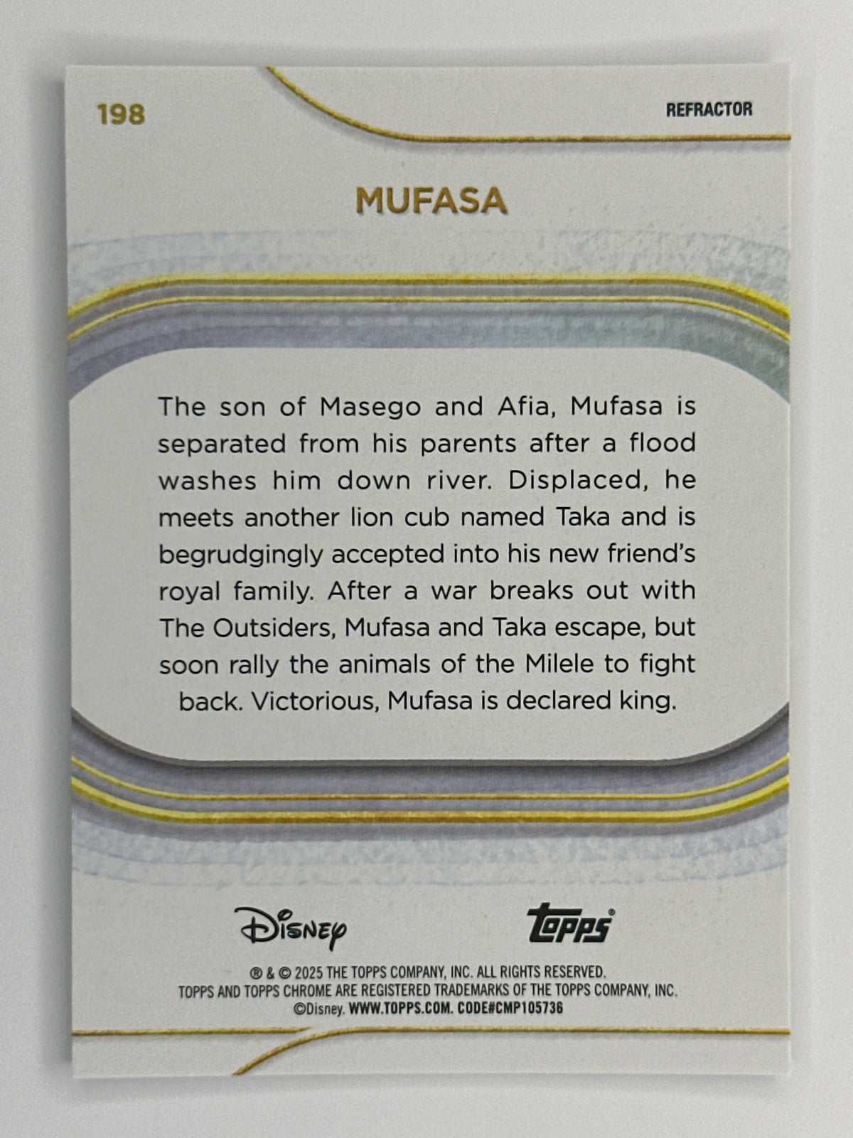 2025 Topps Disney Chrome 198 Mufasa Base Refractor Card