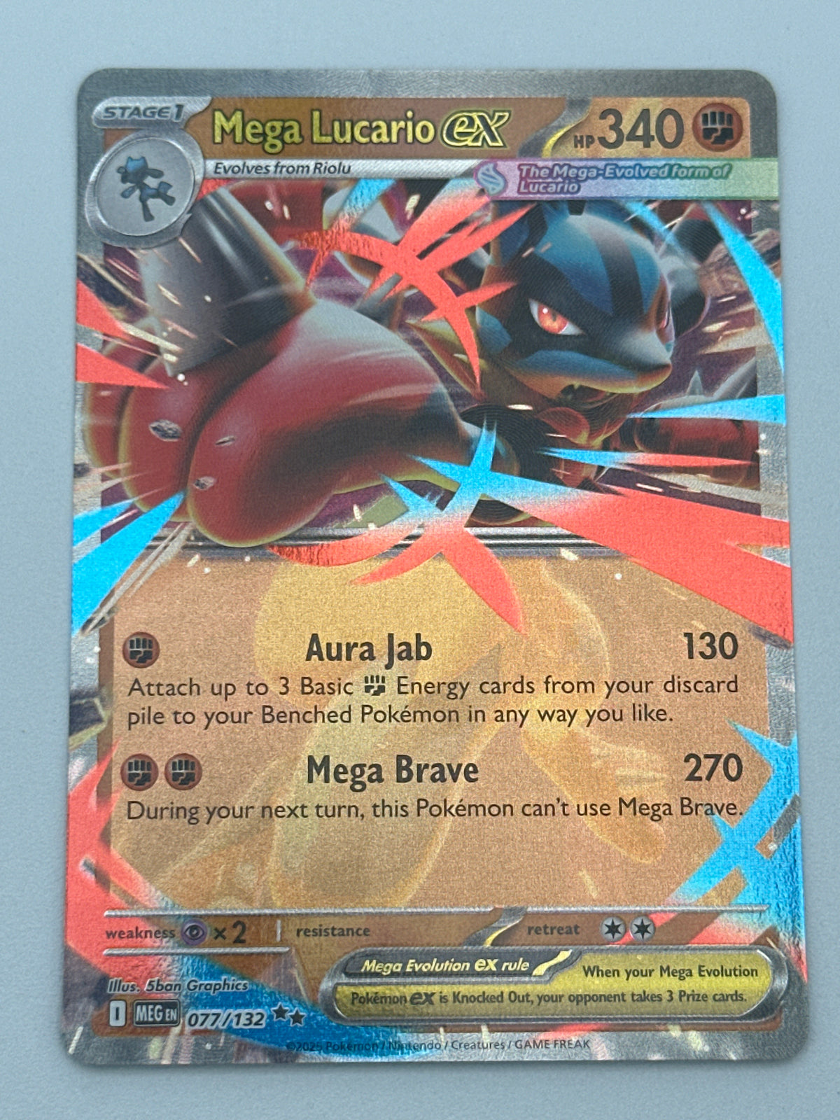 Pokémon Trading Card Game Mega Evolution MEG 077/132 Mega Lucario ex Double Rare Card