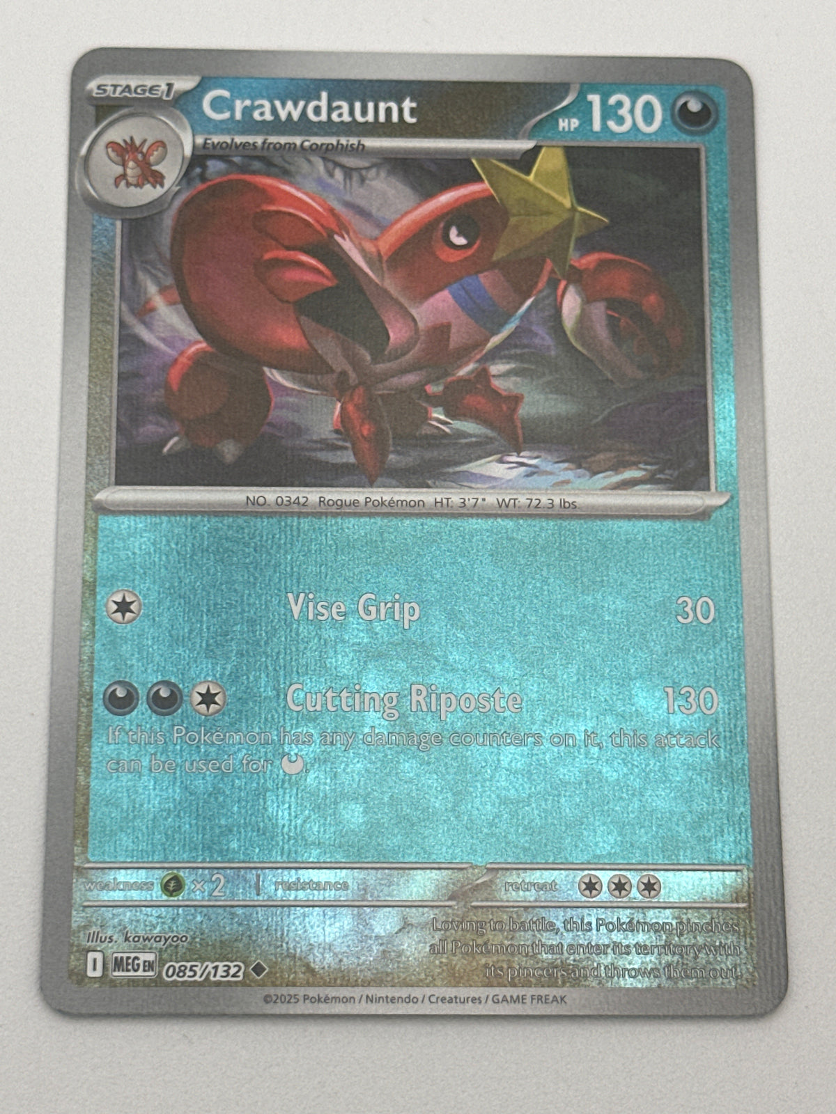 Pokémon Trading Card Game Mega Evolution MEG 085/132 Crawdaunt Reverse Holo Card