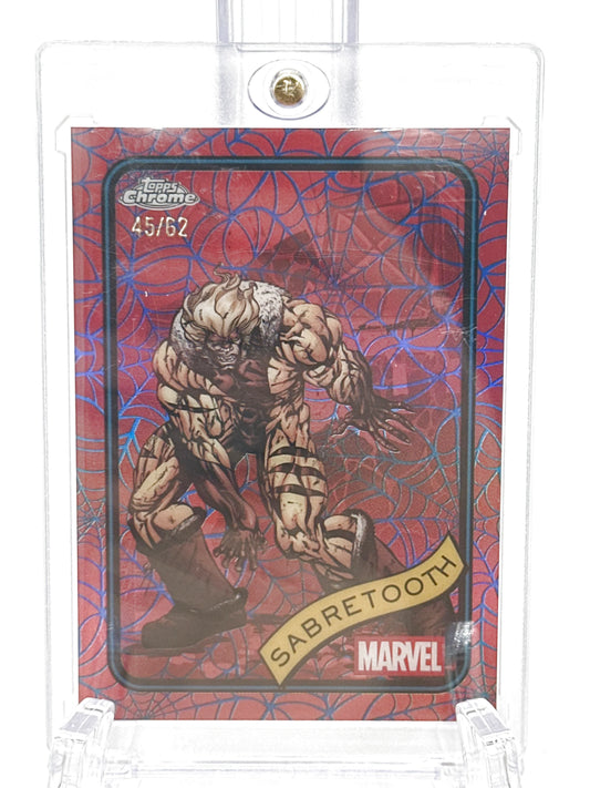 2025 Topps Marvel Chrome #092 Sabretooth Blue & Red Spider Web Refractor 45/62