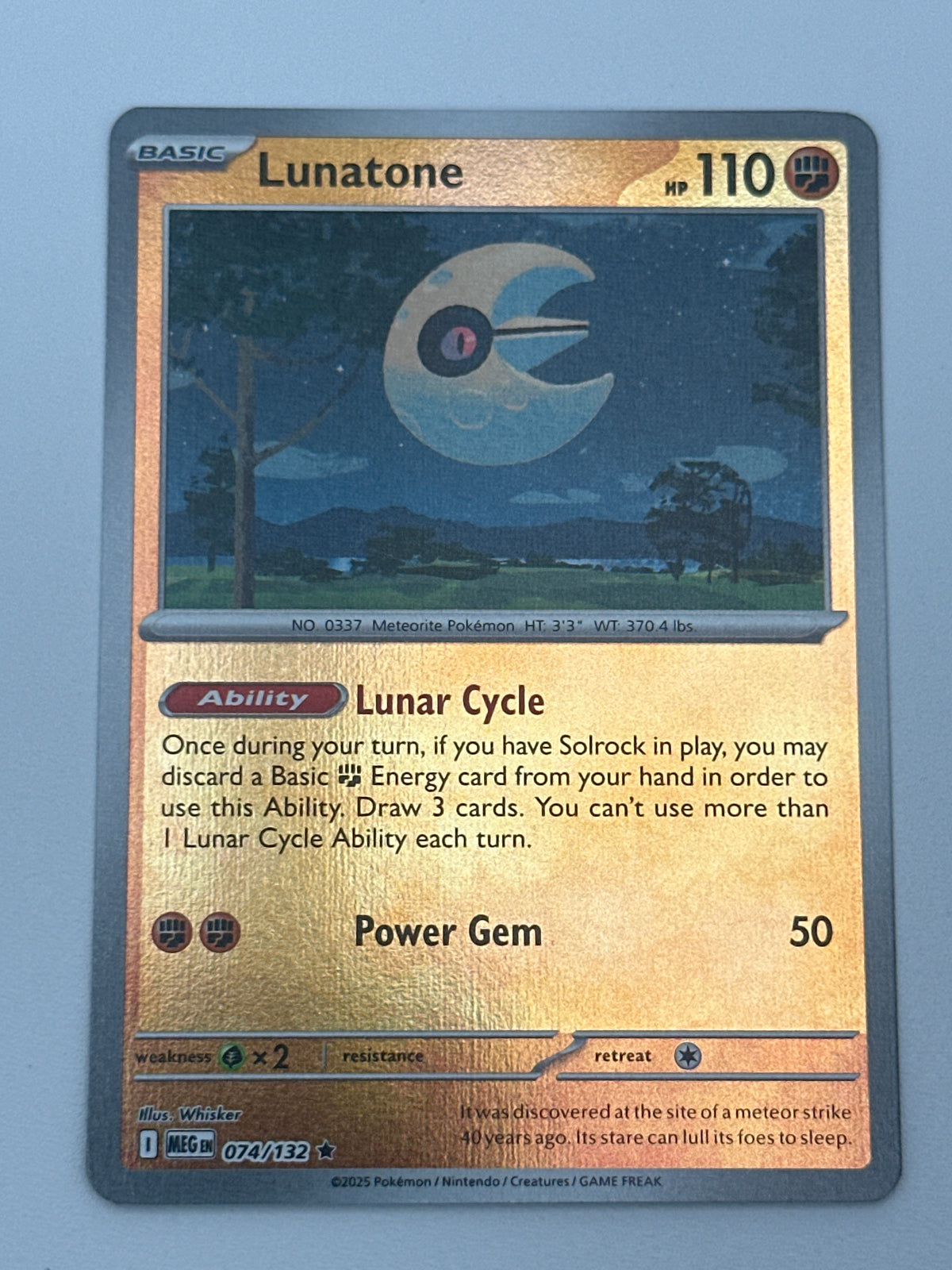 Pokémon Trading Card Game Mega Evolution MEG 074/132 Lunatone Reverse Holo Card