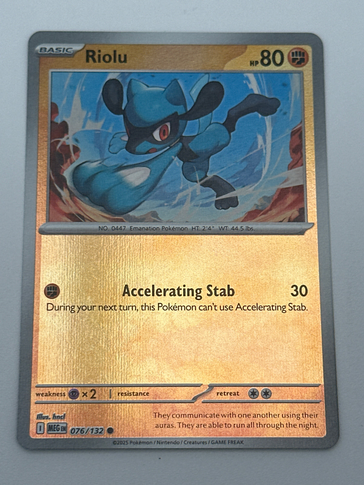 Pokémon Trading Card Game Mega Evolution MEG 076/132 Riolu Reverse Holo Card