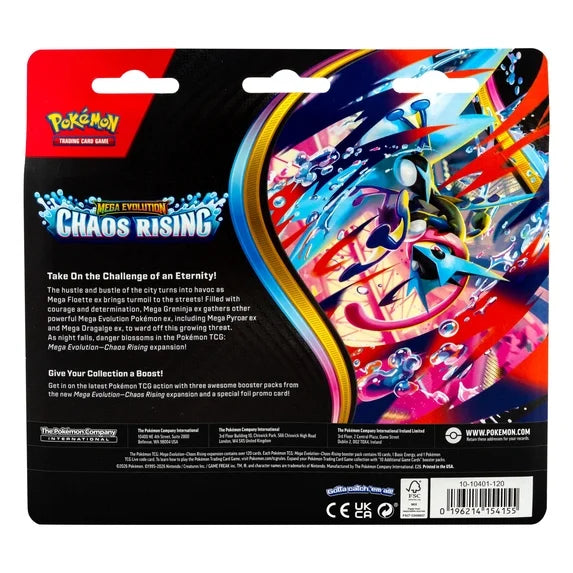 Pokémon Trading Card Game Mega Evolution Chaos Rising 3 Pack Blister