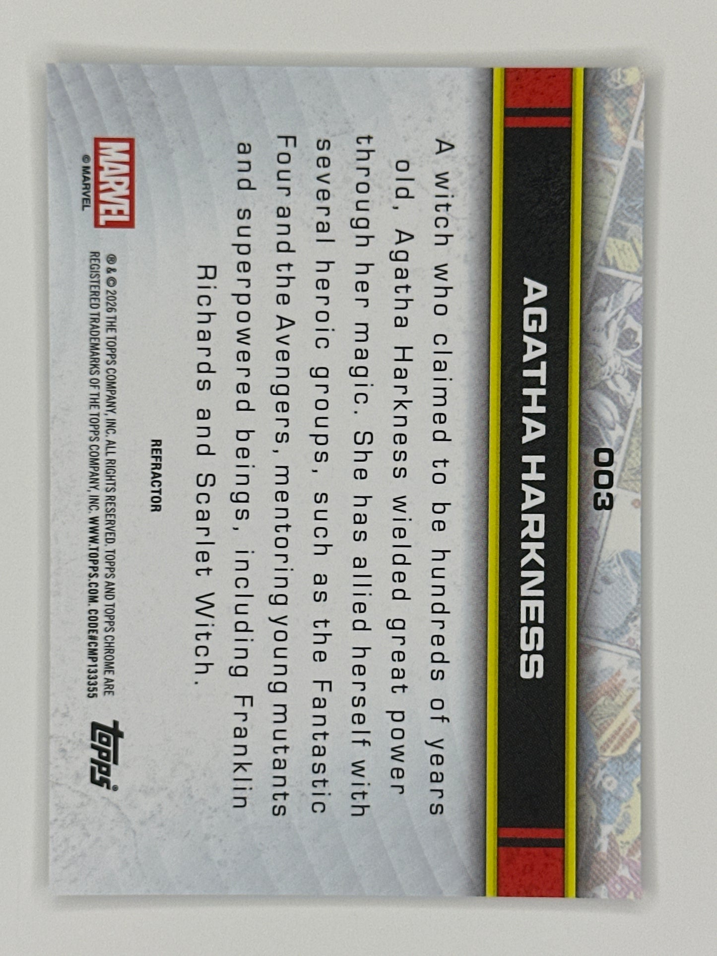 2026 Topps Marvel Chrome 003 Agatha Harkness Base Refractor Card