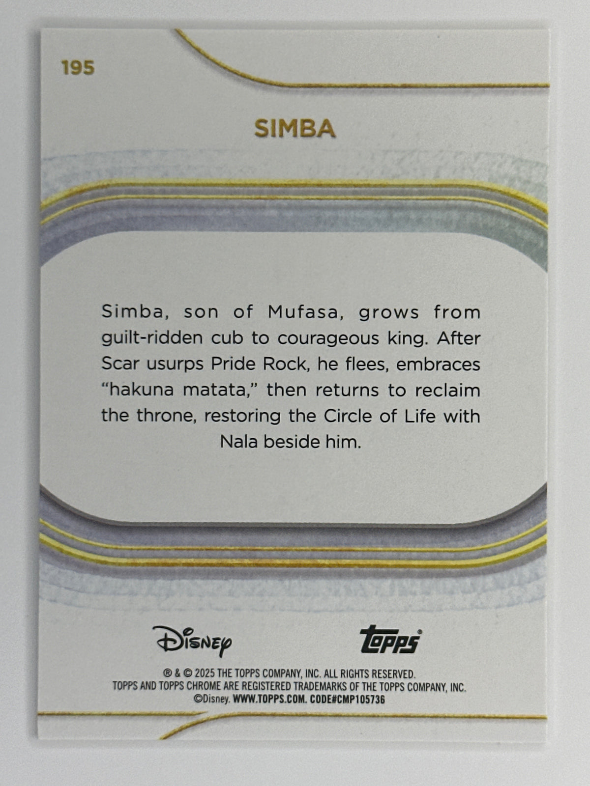 2025 Topps Disney Chrome 195 Simba Base Card