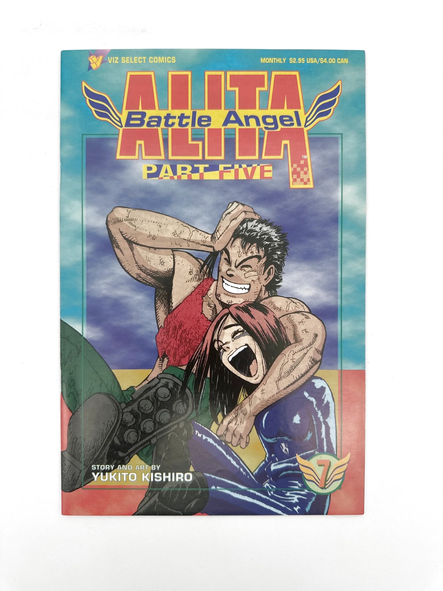 A comic book featuring ’Alita Battle Angel Part Five’ on the cover, depicting a man and a woman in a struggle