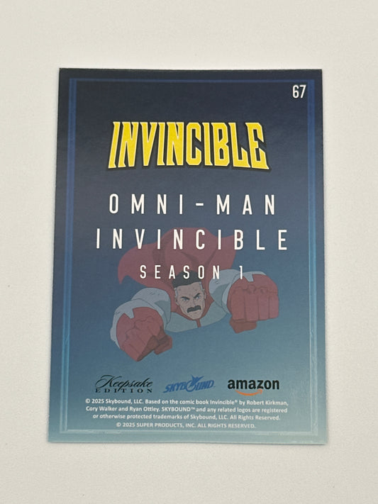 2025 Invincible Season 1 Keepsake Trading Card #067 Omni-Man / Invincible Blue Holo Parallel Card