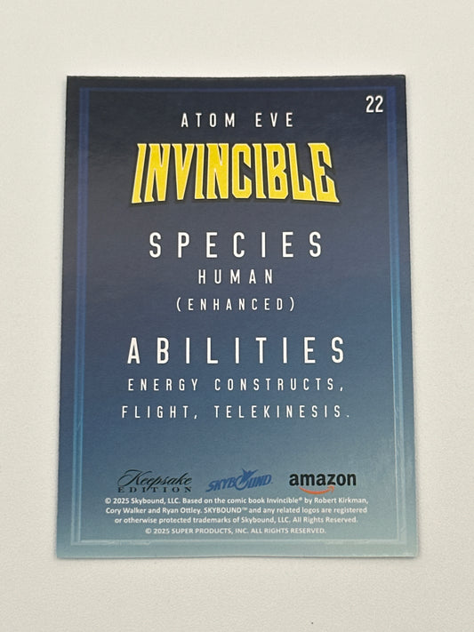 2025 Invincible Season 1 Keepsake Trading Card #022 Atom Eve Blue Holo Parallel Card