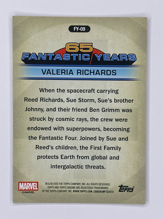 2026 Topps Marvel Chrome FY-09 Valeria Richards 65 Fantastic Years Refractor Card