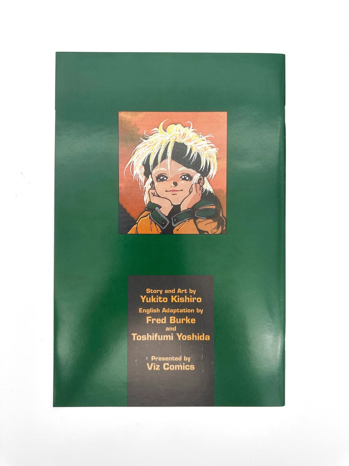 Dark green comic book with an anime character on the back cover.