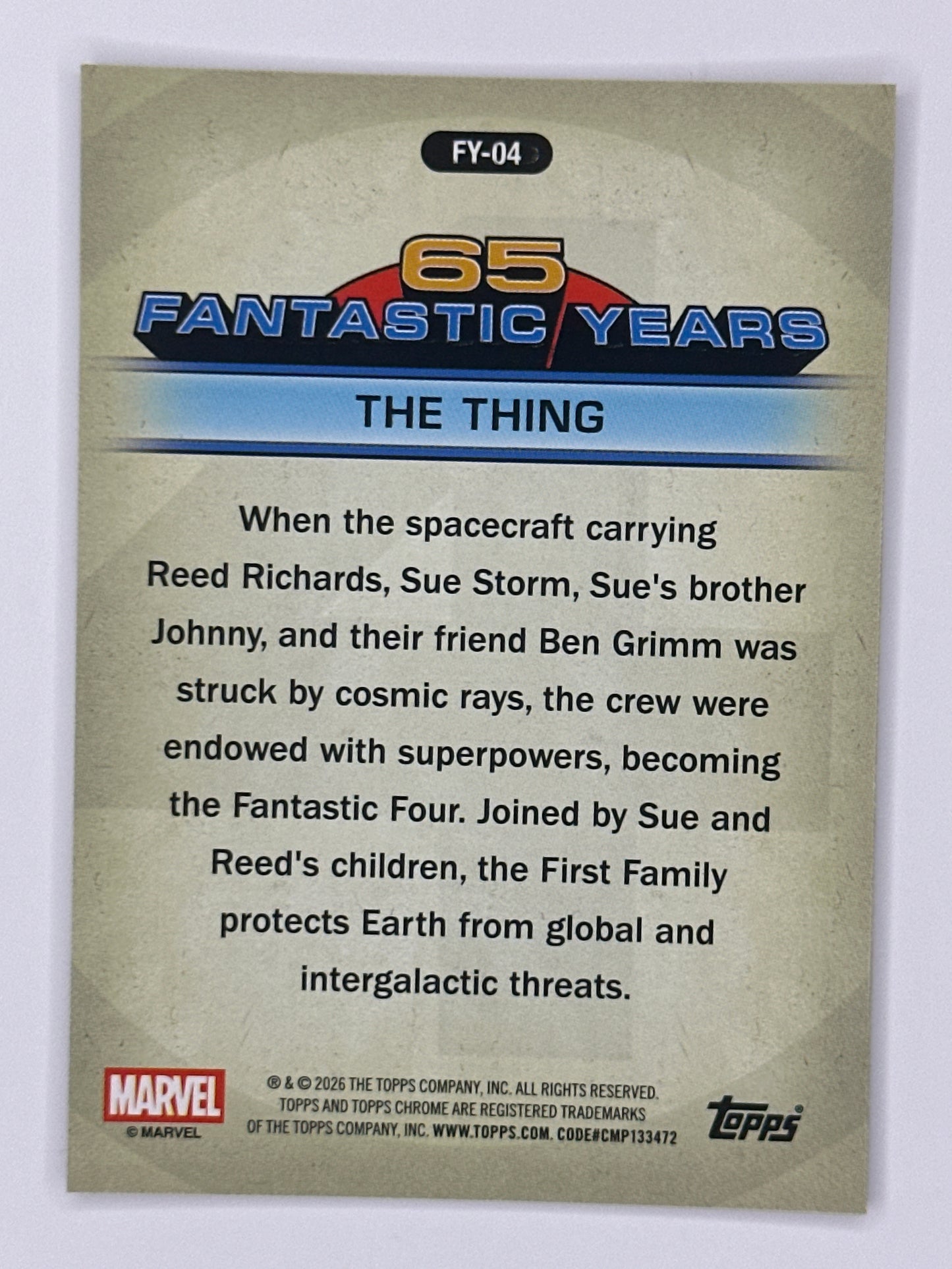 2026 Topps Marvel Chrome FY-04 The Thing 65 Fantastic Years Refractor Card