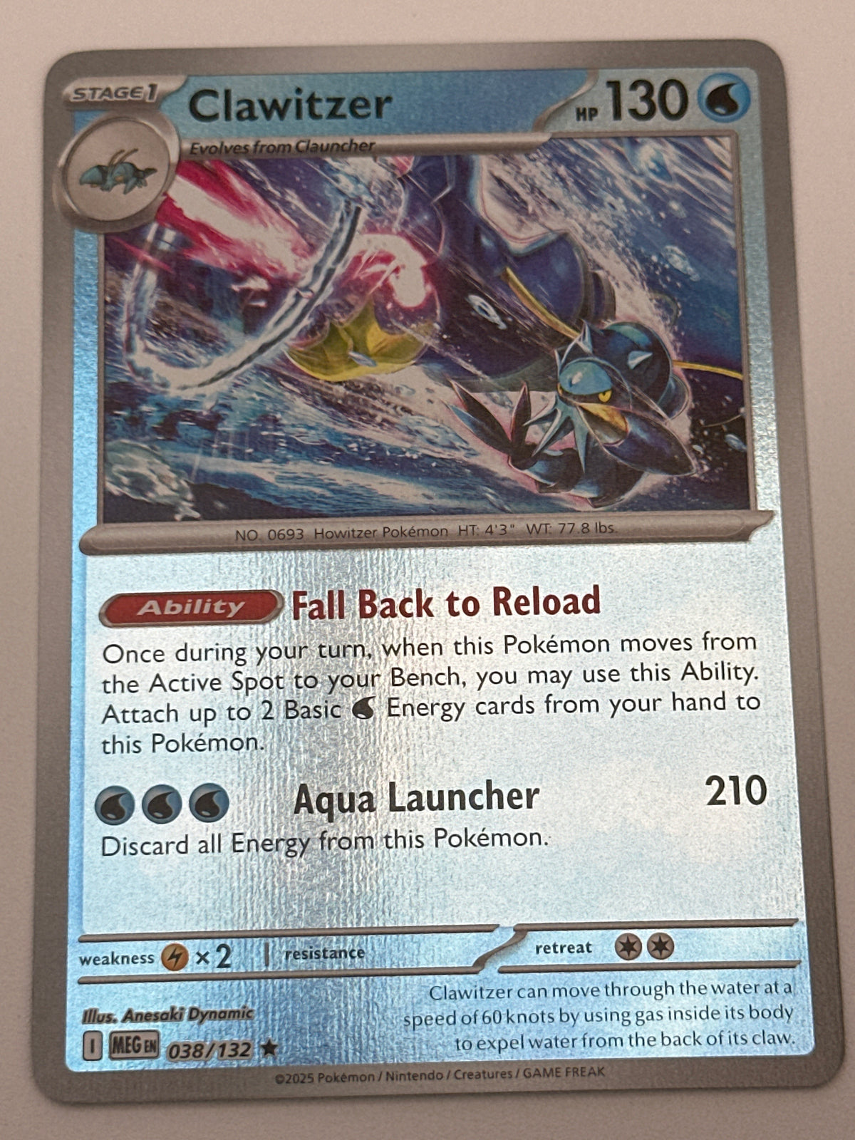 Pokémon Trading Card Game Mega Evolution MEG 038/132 Clawitzer Reverse Holo Card
