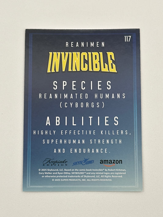 2025 Invincible Season 1 Keepsake Trading Card #117 Reanimen Blood Splatter Holo Parallel Card
