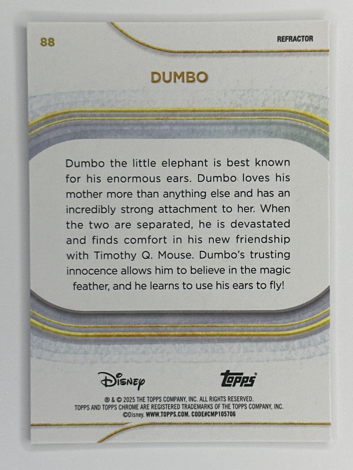 2025 Topps Disney Chrome 088 Dumbo Base Refractor Card